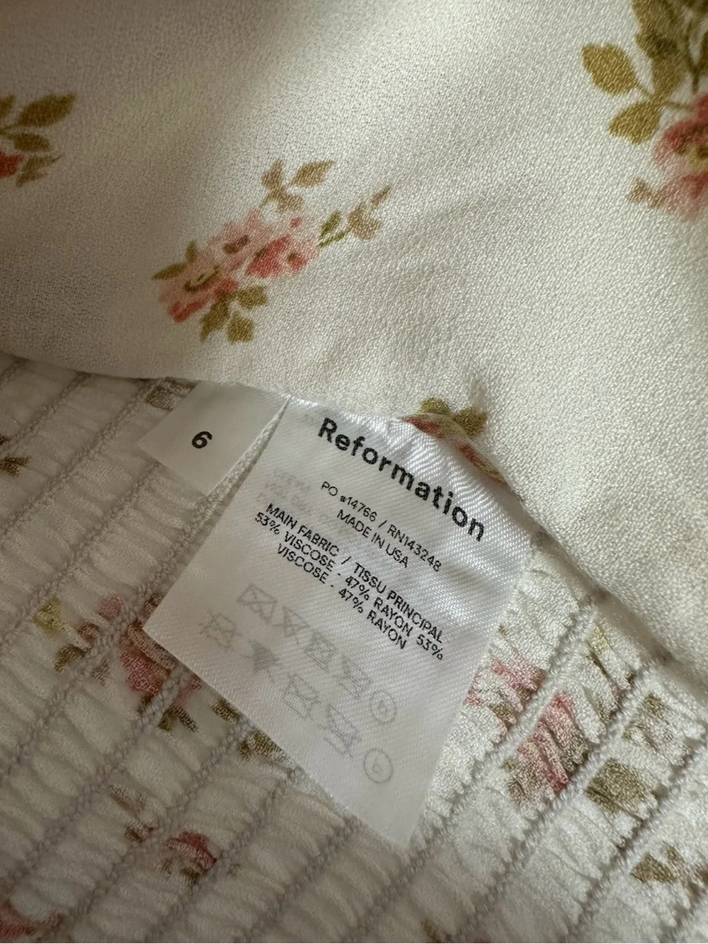 NWOT Reformation Ana Top in White/Cream Floral Print